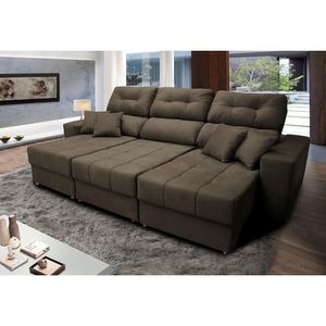 Sofá Retrátil E Reclinável Cama Inbox Diamond 2,25m Tecido Suede Velusoft Café