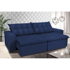 Sofá Retrátil E Reclinavel Oklahoma 2,12m Com Molas E Pillow No Assento Tecido Suede Azul
