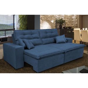 Sofá Cairo 2,32m Retrátil, Reclinável Tecido Suede Azul