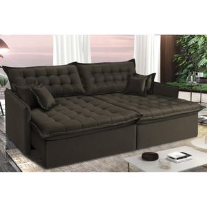 Sofá Sem Caixa Retrátil E Reclinável 1,75m Cama Inbox Versátil Suede Velusoft Café