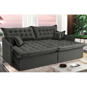 Sofá Sem Caixa Retrátil E Reclinável 1,55m Cama Inbox Versátil Suede Velusoft Cinza