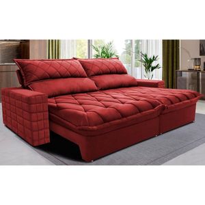 Sofá Retrátil E Reclinável 2,95m Molas Ensacadas Cama Inbox Elegance Com Thermogel Velusoft Vermelho