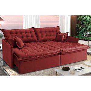 Sofá Sem Caixa Retrátil Reclinável 2,35m Cama Inbox Versátil De Pillow Top E Molas Velusoft Vermelho