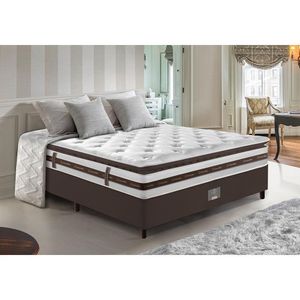 Cama Box Casal Colchão + Box 138x188 Molas Ensacadas Cama Inbox Relax Pillow Café