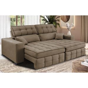 Sofá Retrátil E Reclinável 2,20m Molas Ensacadas E Costura Tripla Cama Inbox Nobre Suede Castor