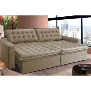 Sofá Retrátil Reclinável E Cama 2,75m Cama Inbox Flex Suede Velusoft Bege