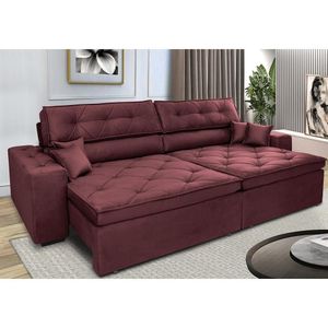 Sofá Retrátil E Reclinável 2,12m Com Molas Cama Inbox Estilo Suede Velusoft Vinho