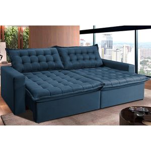 Sofá Retrátil Reclinável E Cama 2,15m Cama Inbox Flex Suede Velusoft Azul