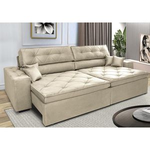 Sofá Retrátil E Reclinável 2,32m Com Molas Cama Inbox Estilo Suede Velusoft Bege