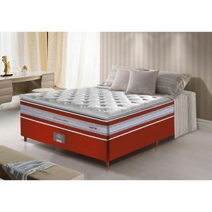 Conjunto Cama Box Casal De Molas Ensacadas D33 Com Pillow Top Cama Inbox Select 138x188x71 Vermelho