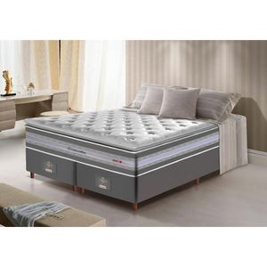 Conjunto Cama Box Queen De Molas Ensacadas D33 Com Pillow Top Cama Inbox Select 158x198x71 Cinza