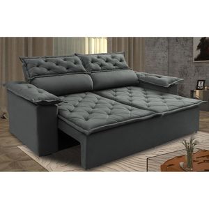 Sofá 3 Lugares Retrátil E Reclinável Cama Inbox Compact 1,80m Velusoft Cinza
