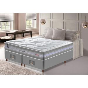 Conjunto Cama Box King De Molas Ensacadas D33 Cama Inbox Select Firme 193x203x71 Cinza