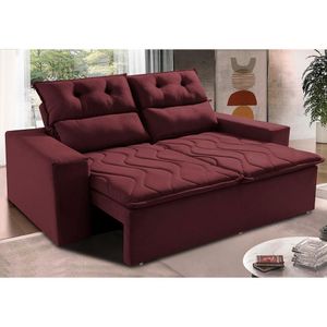 Sofá Retrátil E Reclinável 1,50m Cama Inbox Smal Com Bordado Pantográfico Suede Vinho