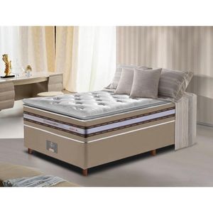 Conjunto Cama Box Solteiro De Molas Ensacadas D33 Com Pillow Top Cama Inbox Select 88x188x71 Bege