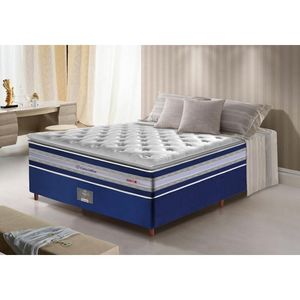 Conjunto Cama Box Casal De Molas Ensacadas D33 Com Pillow Top Cama Inbox Select 138x188x71 Azul