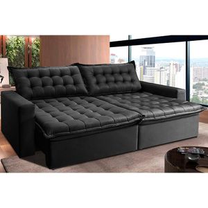 Sofá Retrátil Reclinável E Cama 2,15m Cama Inbox Flex Suede Velusoft Preto