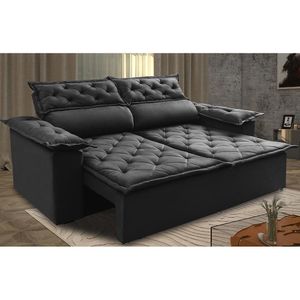 Sofá Retrátil E Reclinável Cama Inbox Compact 1,50m Tecido Suede Velusoft Preto