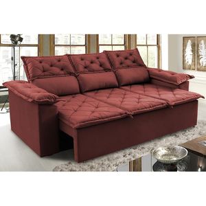Sofá 3 Lugares Retrátil E Reclinável Cama Inbox Compact 2,00m Velusoft Vermelho