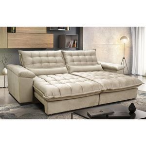 Sofá Retrátil E Reclinável 2,12m Com Molas Ensacadas Cama Inbox Aconchego Tecido Suede Bege