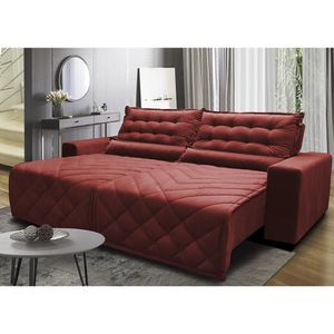 Sofá 2,02m Retrátil E Reclinável Com Molas Cama Inbox Plus Tecido Suede Velusoft Vermelho