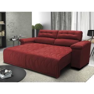 Sofá 2,12m Retrátil E Reclinável Com Molas Cama Inbox Top Tecido Suede Velusoft Vermelho