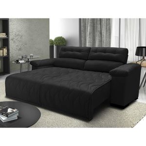 Sofá 2,12m Retrátil E Reclinável Com Molas Cama Inbox Top Tecido Suede Velusoft Preto