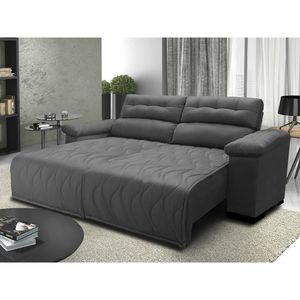 Sofá 2,02m Retrátil E Reclinável Com Molas Cama Inbox Top Tecido Suede Velusoft Cinza