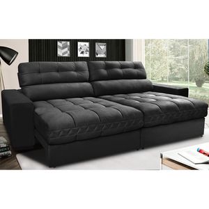 Sofá Retrátil E Reclinável Com Molas Ensacadas Cama Inbox Master 2,72m Tecido Suede Preto