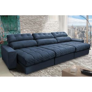 Sofá Retrátil E Reclinável Com Molas Ensacadas Cama Inbox Master 3,52m Tecido Suede Azul