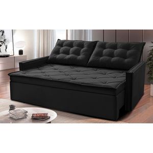 Sofá Sem Caixa Retrátil E Reclinável 1,65m Cama Inbox Studio Suede Velusoft Preto