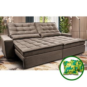 Sofá Retrátil E Reclinável 2,92m Molas Ensacadas Cama Inbox Catar Velusoft Castor