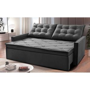 Sofá Sem Caixa Retrátil E Reclinável 1,85m Cama Inbox Studio Suede Velusoft Cinza