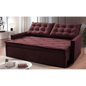 Sofá Sem Caixa Retrátil E Reclinável 1,65m Cama Inbox Studio Suede Velusoft Vinho
