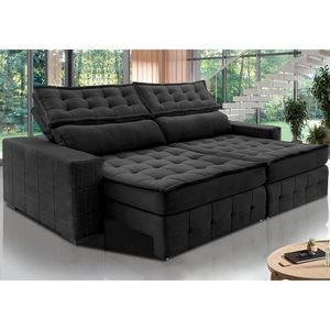 Sofá Retrátil E Reclinável 2,15M Cama Inbox Big Puffer Com Softgel D40 Velupluma Preto