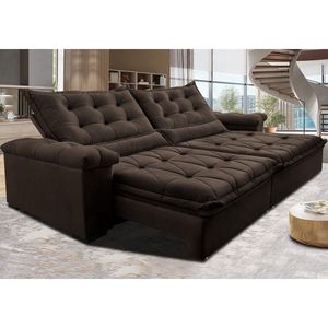 Sofá Retrátil E Reclinável 2,75M Cama Inbox Big Fresh Com Softgel D40 Velupluma Café