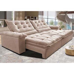 Sofá Retrátil E Reclinável 2,35M Cama Inbox Big Fresh Com Softgel D40 Velupluma Bege