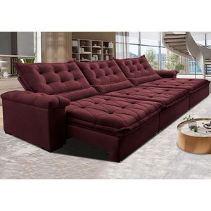 Sofá Retrátil E Reclinável 3,85M Cama Inbox Big Fresh Com Softgel D40 Velupluma Vinho