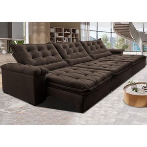 Sofá Retrátil E Reclinável 3,85M Cama Inbox Big Fresh Com Softgel D40 Velupluma Café
