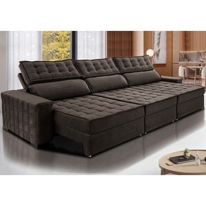 Sofá Retrátil E Reclinável 3,55M Cama Inbox Big Star Com Softgel D40 Velupluma Café