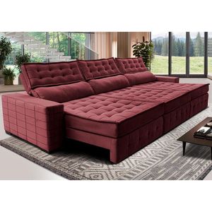 Sofá Retrátil E Reclinável 3,55M Cama Inbox Big Puffer Com Softgel D40 Velupluma Vinho