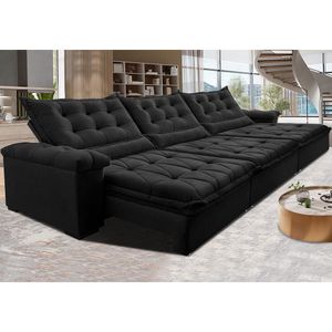 Sofá Retrátil E Reclinável 3,55M Cama Inbox Big Fresh Com Softgel D40 Velupluma Preto