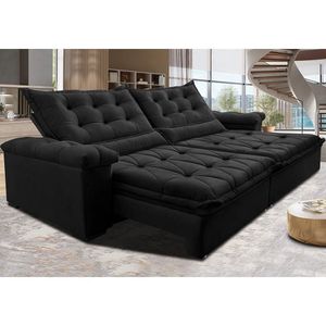 Sofá Retrátil E Reclinável 3,15M Cama Inbox Big Fresh Com Softgel D40 Velupluma Preto