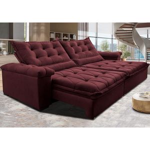 Sofá Retrátil E Reclinável 2,95M Cama Inbox Big Fresh Com Softgel D40 Velupluma Vinho