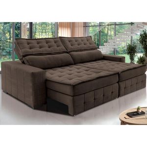Sofá Retrátil E Reclinável 2,95M Cama Inbox Big Puffer Com Softgel D40 Velupluma Café