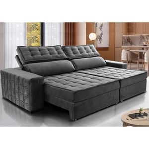 Sofá Retrátil E Reclinável 2,75M Cama Inbox Big Star Com Softgel D40 Velupluma Cinza