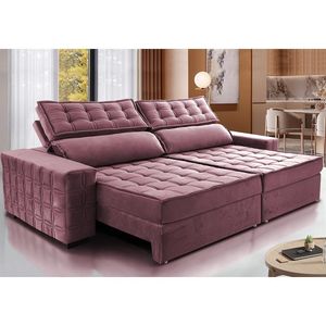 Sofá Retrátil E Reclinável 2,75M Cama Inbox Big Star Com Softgel D40 Velupluma Rose