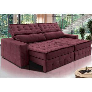 Sofá Retrátil E Reclinável 2,75M Cama Inbox Big Puffer Com Softgel D40 Velupluma Vinho