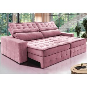 Sofá Retrátil E Reclinável 2,55M Cama Inbox Big Puffer Com Softgel D40 Velupluma Rose