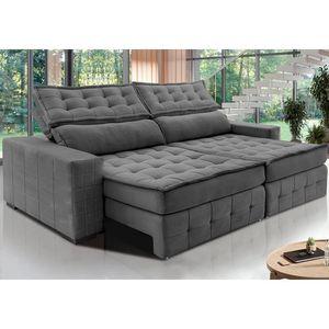 Sofá Retrátil E Reclinável 2,55M Cama Inbox Big Puffer Com Softgel D40 Velupluma Cinza